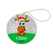 Reindeer Round Porcelain Ornament