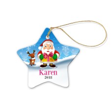 Santa Gift Star Porcelain Ornament