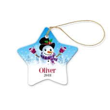 Snowman Star Porcelain Ornament