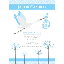 A4 Birth Print with Stork Blue 