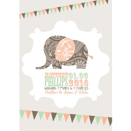 A4 Birth Print with Elephant Brown 