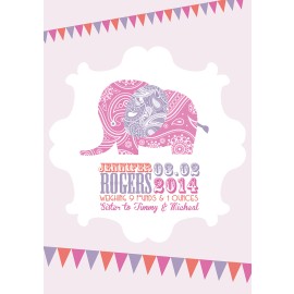 A4 Birth Print with Elephant Pink 