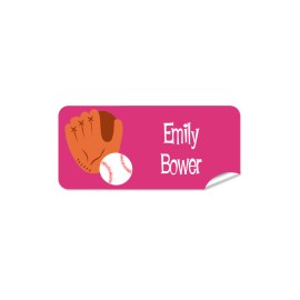 Pink Baseball Rectangle Name Label