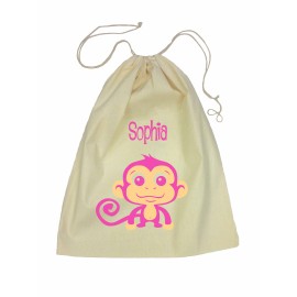 Pink Monkey Drawstring Library Bag