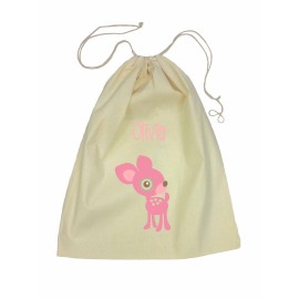 Pink Deer Drawstring Library Bag