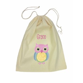 Pink Owl Drawstring Library Bag