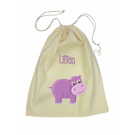Purple Hippo Drawstring Library Bag