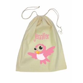 Pink Bird Drawstring Library Bag