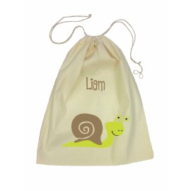 Green Snail Drawstring Library Bag