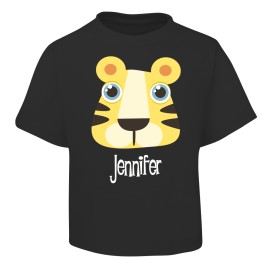 Yellow Tiger Design Black T-Shirt