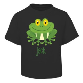 Green Frog Design Black T-Shirt