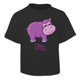 Purple Hippo Design Black T-Shirt
