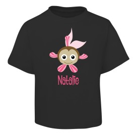 Pink Fish Design Black T-Shirt