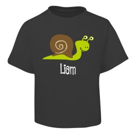 Green Snail Design Black T-Shirt