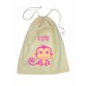 Drawstring Library Bag with Pink Monkey